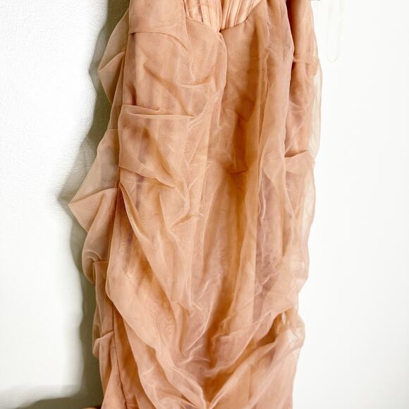 House of CB Leila Strapless Blush Mesh Shirred Bodycon Mini Dress Cream Size XS - Picture 6 of 12